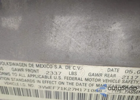 2007 Volkswagen Jetta Wolfsburg Edition из США, поврежденный, VIN 3VWEF71K27M171088